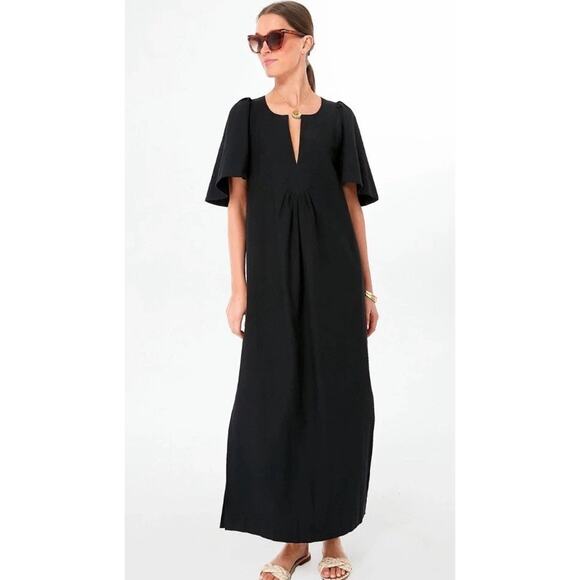 Pomander Place by Tuckernuck Black Finley Flutter Sleeve Maxi Dress sz L Preppy - Picture 1 of 7